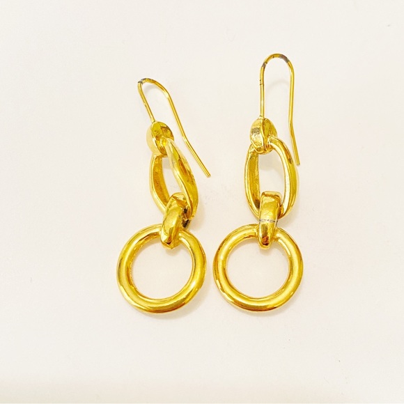 Vintage Earrings Dangle Drop Gold Tone Multi Loops Chain - Picture 2 of 7